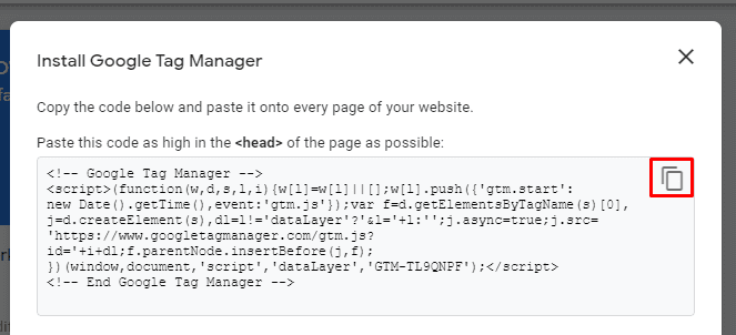 Copying Google Tag Manager's Head tag